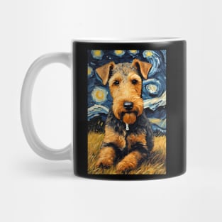 Airedale Terrier Dog Breed Painting in a Van Gogh Starry Night Art Style Mug